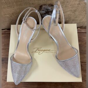 Silver Mesh Pointed Toe Ankle Strap Heels